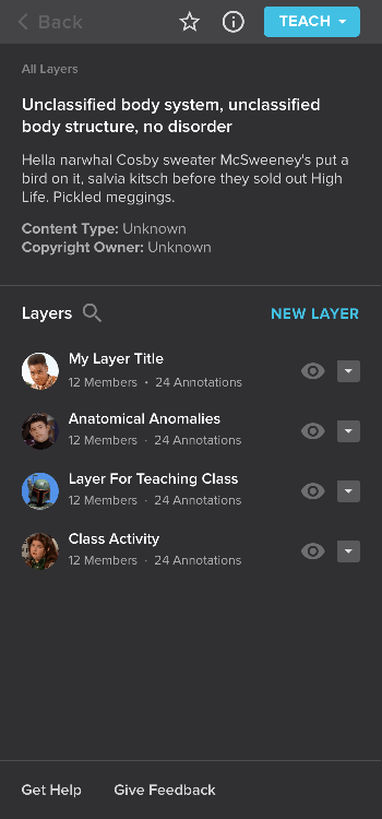 The layers sidebar design, now with user profiles.