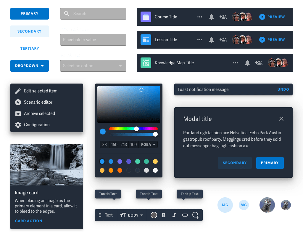 A set of dark themed components for the aero design system