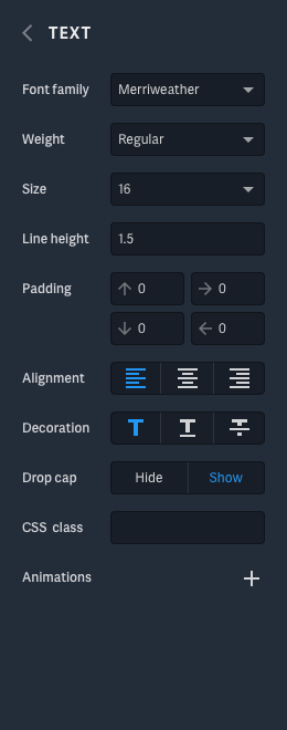 Configuration options for text.