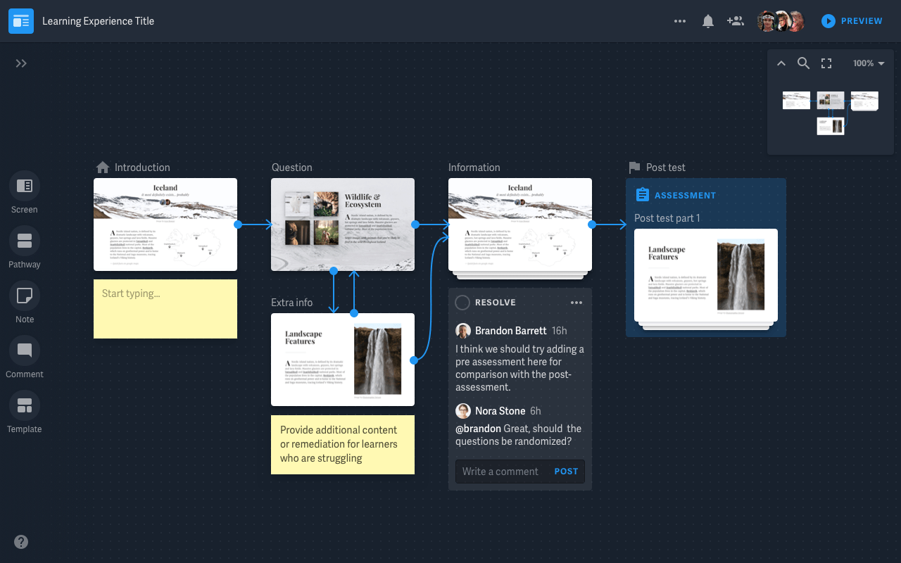 A drag and drop storyboard style editor for creating an adaptive lesson.